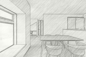 F棟　内観パース（リビング　ヌック）