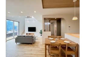 施工事例　リビング/デザインや間取りだけでなく、見えない構造部分も注文住宅品質。リビングダイニングには床暖房もある快適な居住空間です。